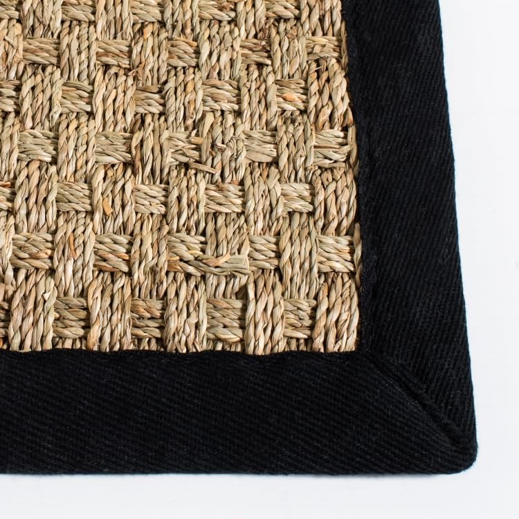 Miniatura 4 de SAFAVIEH Alfombra de Área 5x8 - Colección de Fibra Natural - Natural y Negro, Hierba Marina, Patrón de Tejido de Canasta con Borde (NF114C)