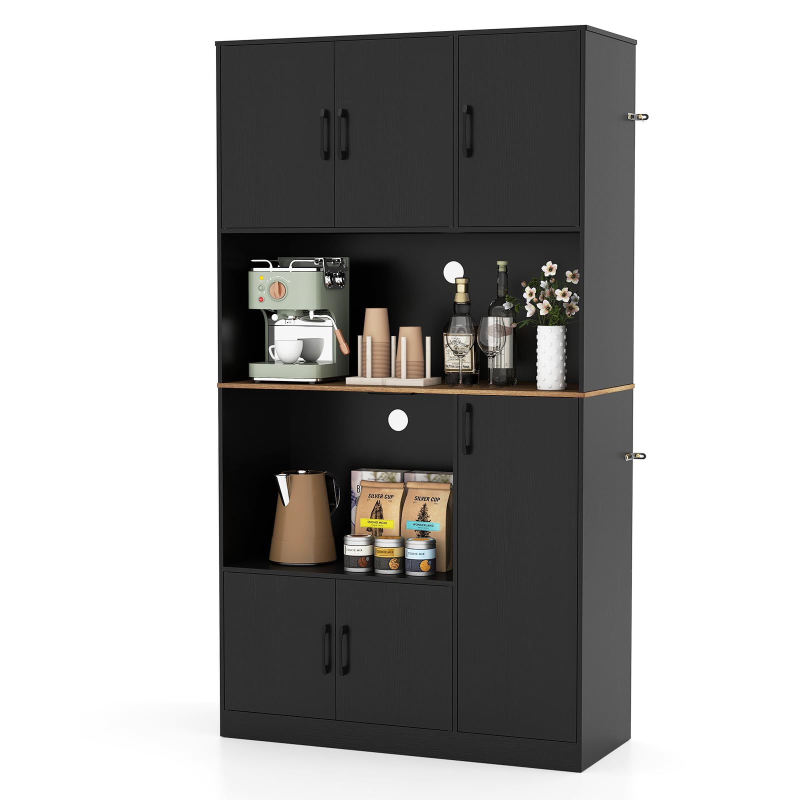 GIANTEX Küchenschrank mit Ladestation, Buffetschrank mit Steckdosen & Type C- & USB-Anschlüsse, Küchenbuffet Hochschrank mit Mikrowellenfach, Aufbewahrungsschrank Küche Mehrzweckschrank 100x40x180 cm
