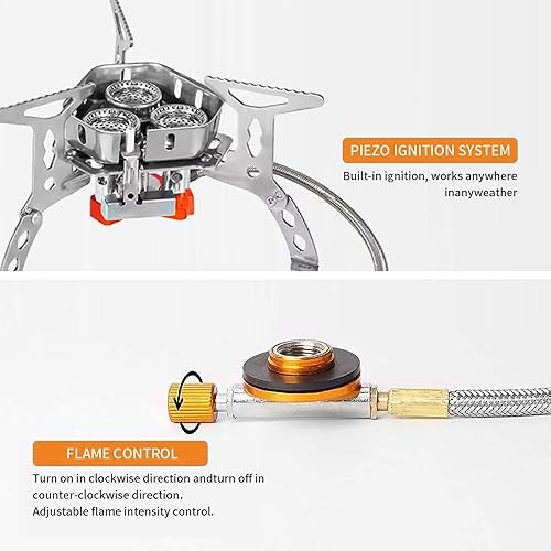 Miniatura 3 de Estufa de campamento resistente al viento de 6800 W, equipada con un adaptador de bote de combustible, encendido piezoeléctrico y estuche de