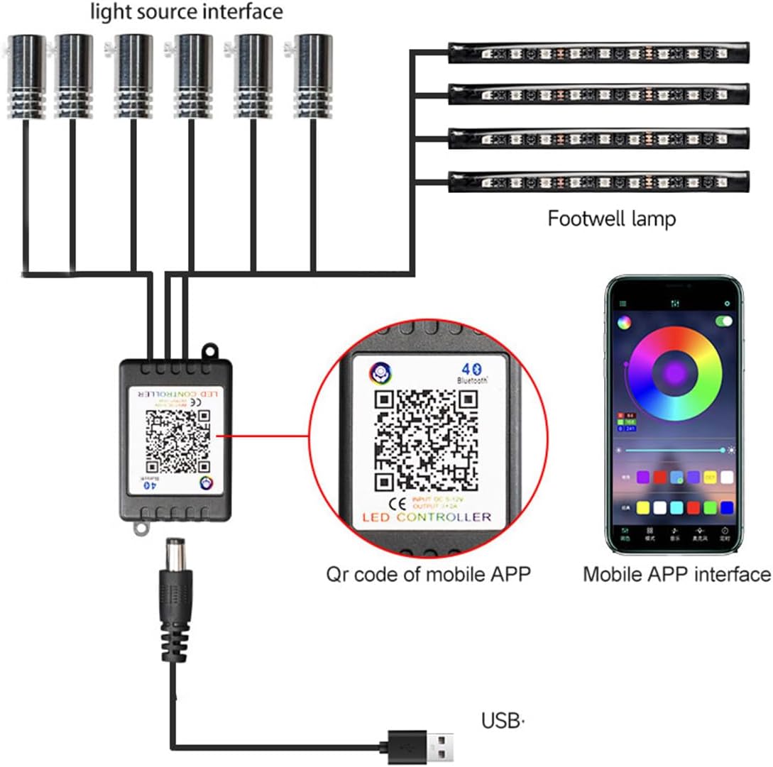 Car LED Interior Lights Strip APP Control, Car Neon Lights Kit with 236 inches Fiber Optic, Music Mode Sound Active Cars Atmosphere Ambient Lighting Kit