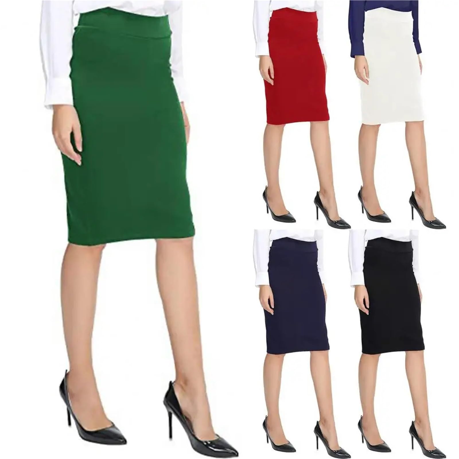 Gonne A Tubino Gonna a Tubino da Donna, da Hostess, da Lavoro, a Vita Alta, Attillata, Tinta Unita, Elastica, vestibilità Aderente, Lunghezza al Ginocchio, da Ufficio, da Donna(White,XL)