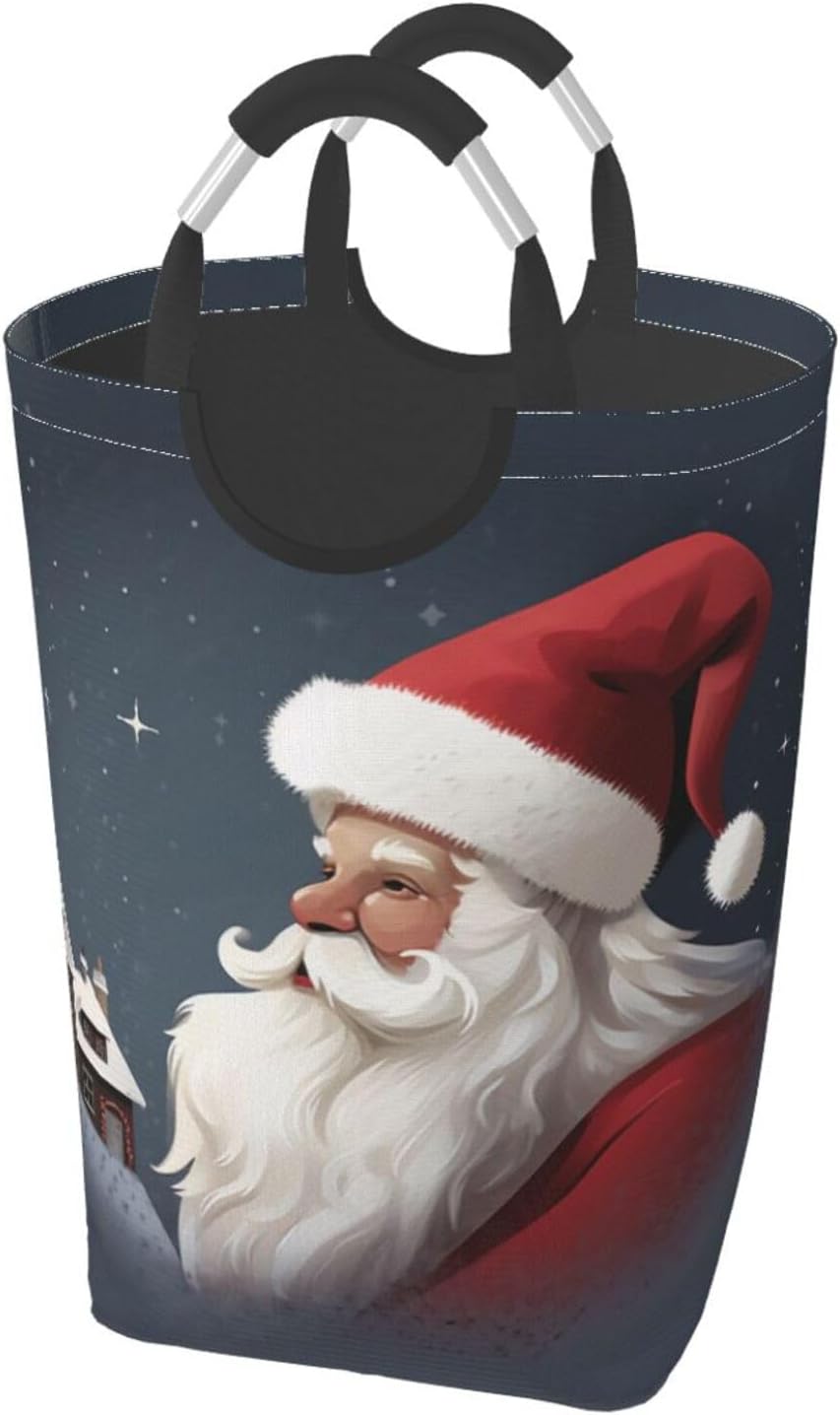 Santa Claus Printed 50L Laundry Baskets Hamper with Handles, Square Dirty Clothes Hamper for Laundry Room Bedroom Bathroom