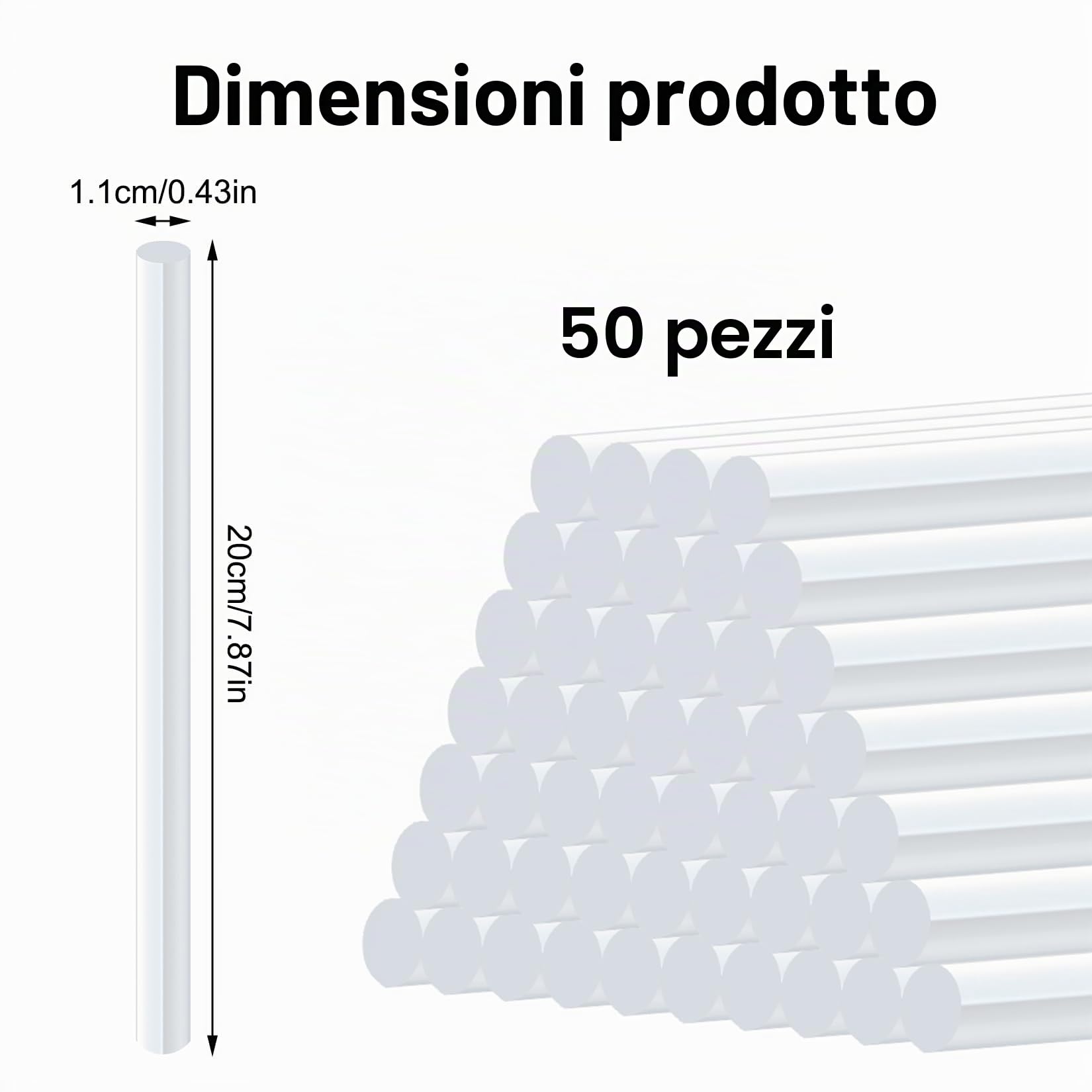 50 Pz Stick di Colla a Caldo 11mm x 200mm, Bastoncini per Pistole a Collas Trasparenti, Bastoncini di Colla per Pistola ad Asciugatura Rapida Fai da Te Artigianali Riparazione Fissaggio(Trasparenti)