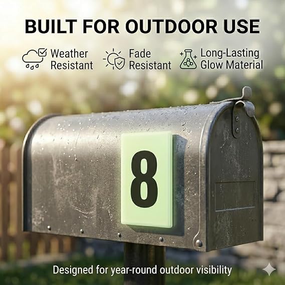Glow in the Dark Address Sign Kit DIY Custom House Numbers & Letters Charges in Daylight, Glows at Night 3.94 Plate with Adhesive Numbers (09 & AD) No Power Needed Mailbox, Wall or Fence
