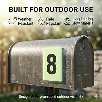 Glow in the Dark Address Sign Kit DIY Custom House Numbers & Letters Charges in Daylight, Glows at Night 3.94 Plate with Adhesive Numbers (09 & AD) No Power Needed Mailbox, Wall or Fence