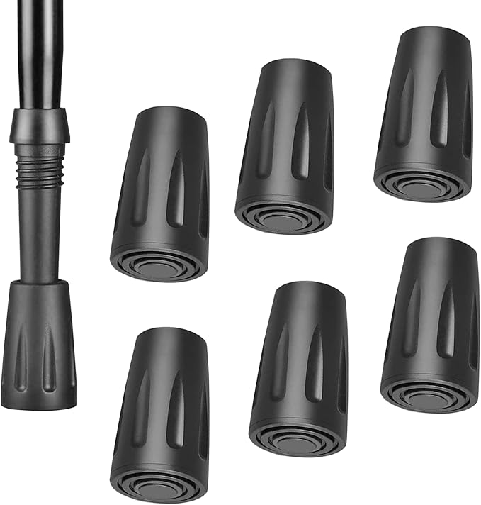 Nuqin 6Pcs Black TPR Walking Stick Rubber Tips Lightweight Durable