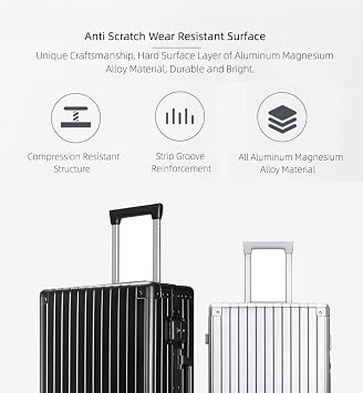 All Aluminum Hardshell Luggage with TSA Lock, Zipperless Hardside Carry on Suitcase with Spinner Wheels, Checked Aluminium Suitcase Metal Rolling Luggage Case for Travel, Business (Silver, 24 inch)