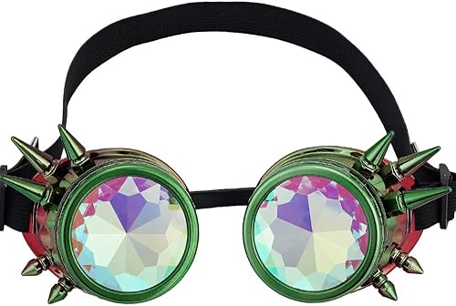 Miniatura 106 de Gafas caleidoscopio para raves trippy psicodélico steampunk con lentes de cristal de difracción de prisma arcoíris Negro