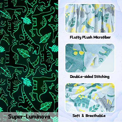 AVJWWD Glow in The Dark Throw Blanket,Dinosaur Pattern Soft Flannel Fleece Blanket,All Season Couch Sofa Nap Blanket for Kids Girls Boys Adults Gifts(Dinosaur A - Image 3