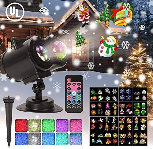 Ocean Wave Christmas Projector Lights, Remote Control 2-in-1 Moving Patterns W/Water Wave LED Landscape Holiday Night Lights Waterproof Outdoor Indoor Xmas Party Yard Garden Decorations, 16 Slides