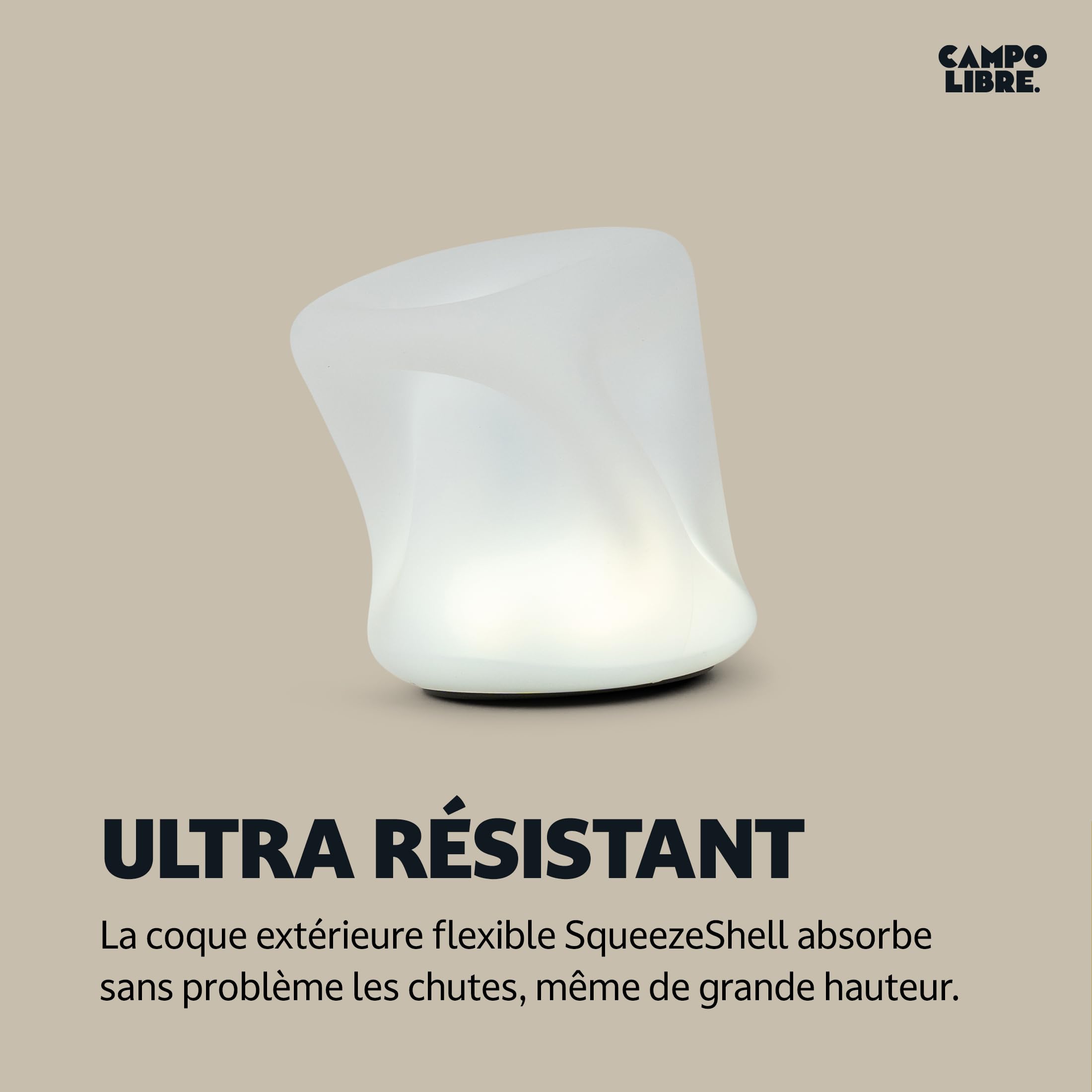 Campo Libre.® LENI Lampe de Camping – Lumiere Exterieure avec Poignée Flexible, Lampe LED Dimmable, Lanterne IPX4, 200 h d’Autonomie, Coque SqueezeShell Incassable, Recharge USB-C, Rectangle, Gris