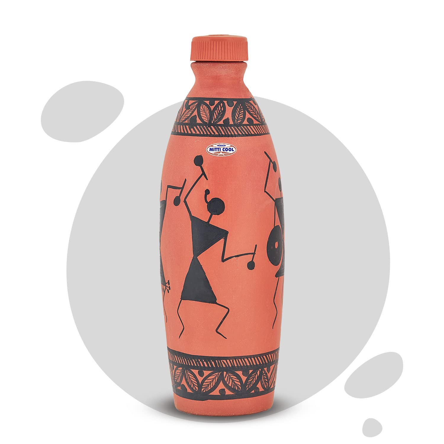 Handmade Earthen Clay Designer Water Bottle (1L, Design_Timpany)