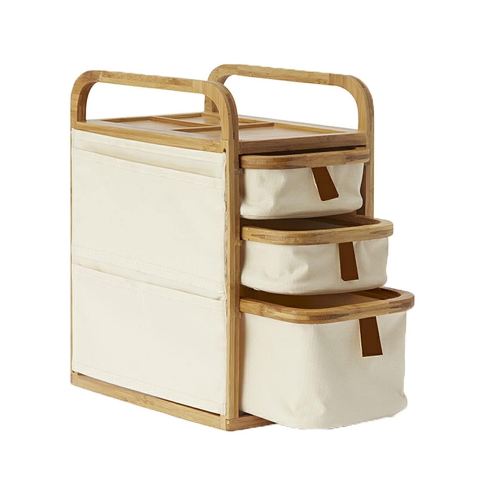 HDBCYUAZ Three Layer Handle Bamboo Dressing Table Storage Rack Desktop Debris Multi Drawer Type Large Capacity Box