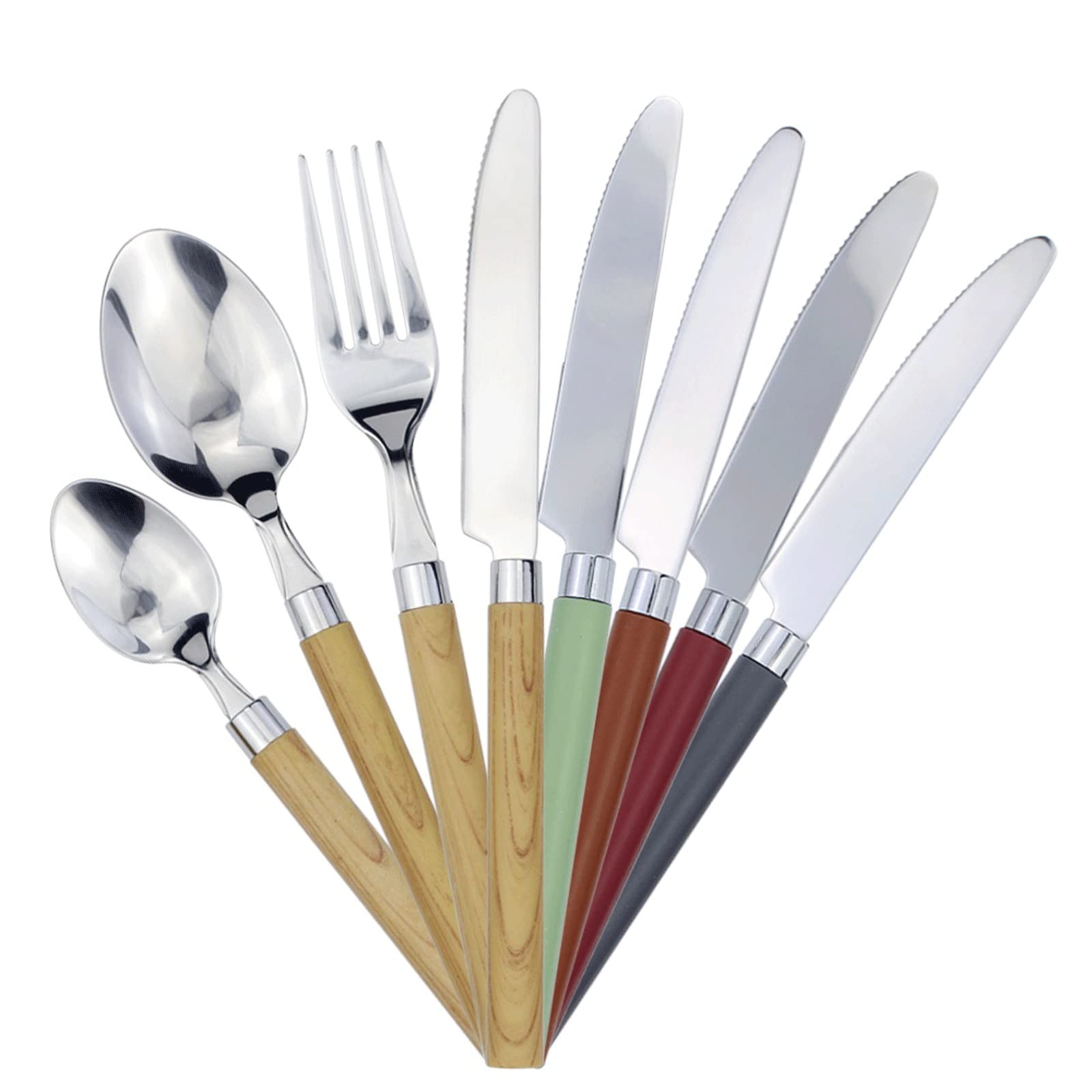 ZHANGNA Forks， Colorful Handy Cutlery 4 In 1 Set Plastic Handle Mirror Stainless Steel Knife Fork Spoon Eco Friendly Flatware For Home Canteen