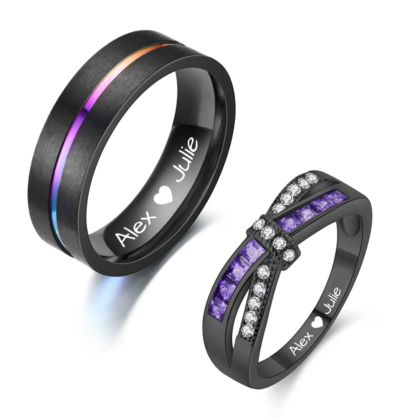 3UMeter Personalized Promise Ring For Couples Wedding Ring Set for Him and Her Matching Couple Rings Wedding Engagement Gift for Couples 2Pcs