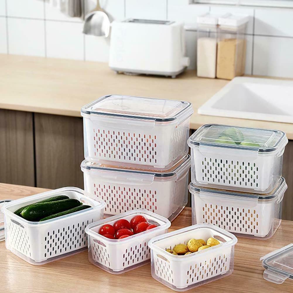 Organizadores de nevera con tapas, paquete de 4 recipientes de almacenamiento para cocina, baño, gabinete y despensa, ahorro de espacio, solución de almacenamiento para nevera para organización