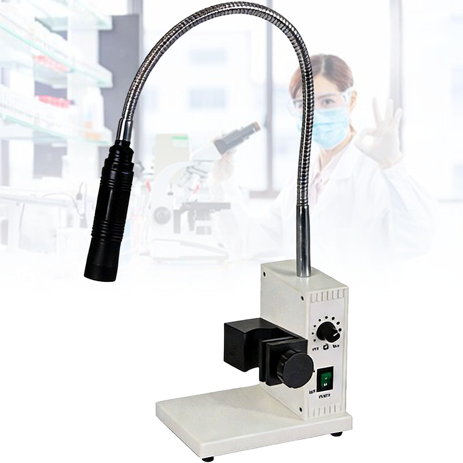 Iluminador de microscopio de fibra óptica, fuente de luz LED de cuello de cisne, ángulo y brillo ajustables, temperatura de color de 6000 K, para microscopios de zoom estéreo