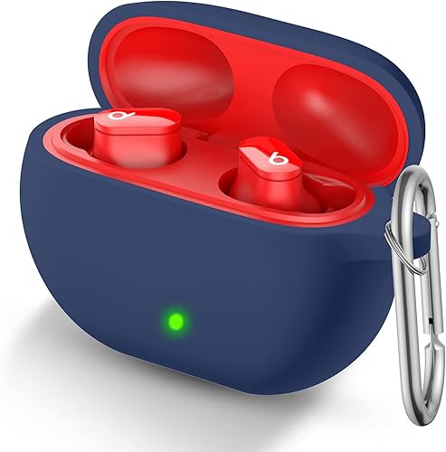 GEAK Funda compatible con Beats Studio Buds con llavero, protector de silicona suave para Beats Studio Buds 2021, funda de carga, LED frontal