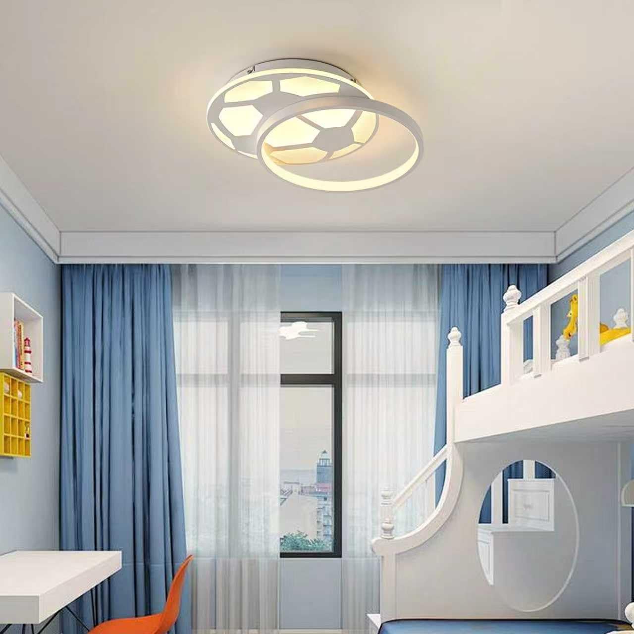LED Kinder Deckenleuchte, 40CM Deckenlampe LED Fußball Dimmbar mit Fernbedienung und APP, Deckenleuchte Kinderzimmer Lampe mit Timer- und Speicherfunktionen für Kinderzimmer, Jugendzimmer