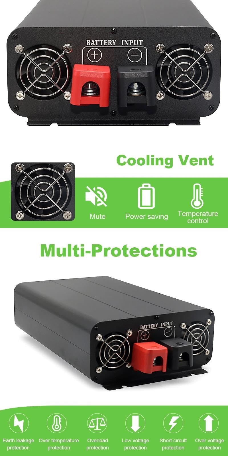 Convertidor Coche Inversor Inversor Potencia 3000W 3500W Convertidor Pantalla Digital Coche/hogar DC 12V/24V A AC 220V Onda Sinusoidal Pura Enchufe Universal(12V,220V(50HZ),3500W)