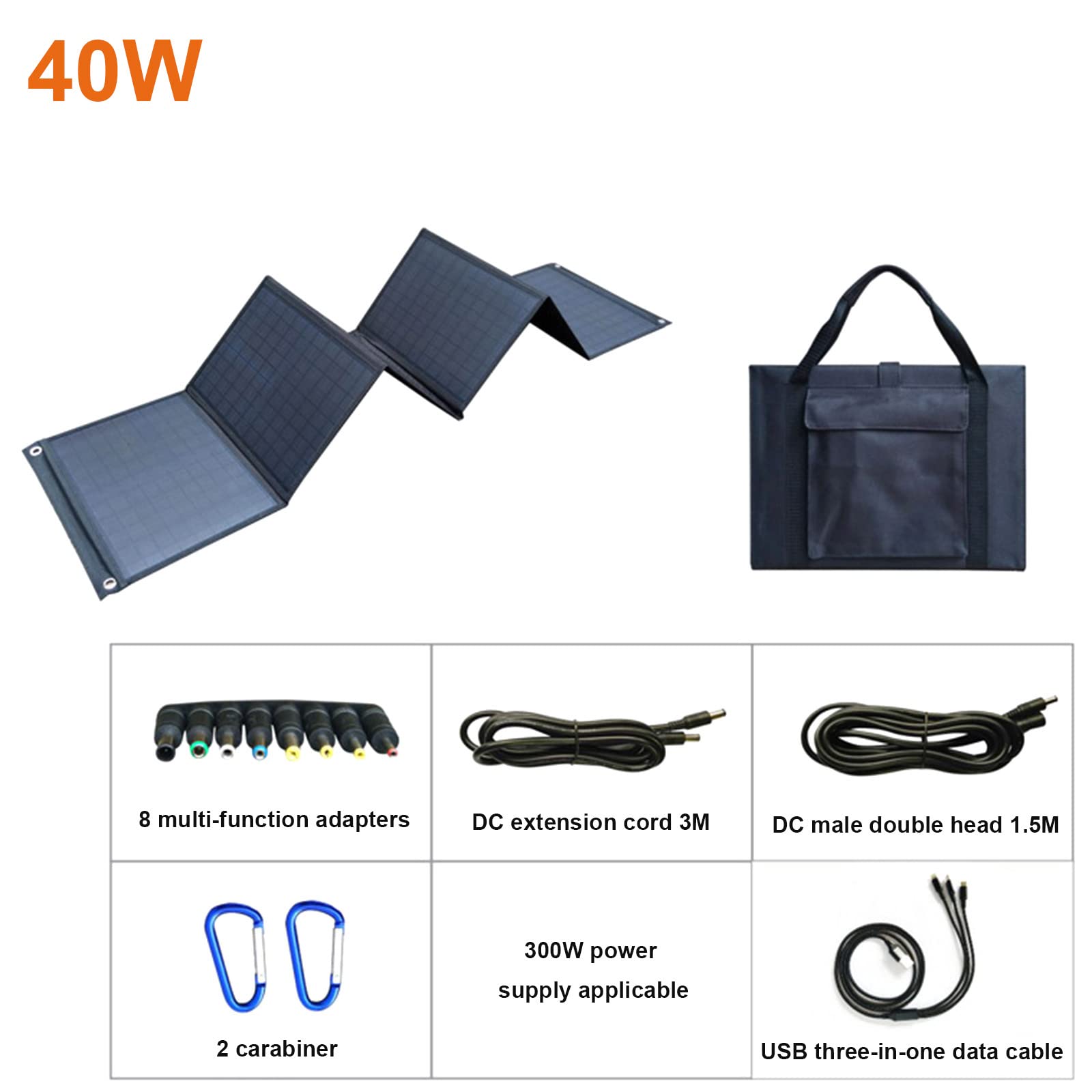 Borsa Pieghevole Solare da 40 W Generazione di Energia Portatile Pannello Fotovoltaico Pannello Pieghevole Batteria Ricaricabile da 12 V Alimentatore Esterno