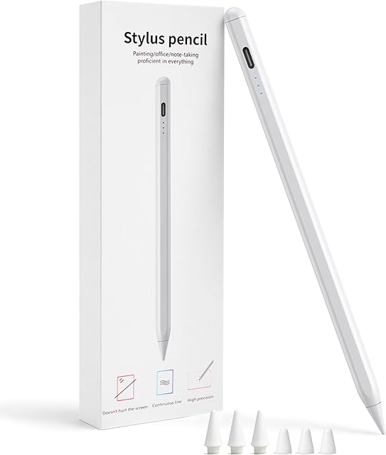 Stylus stylo pour iPad 2018-2026, (3X Charge plus rapide), Tilt Sensibilité, Pixel Precision, Stylus Pen pour Apple iPad 11/10/9/8/7/6th Gen, Pro 12.9/11/13 pouces M4, Air 3/4/5/M2/M3, Mini 5/6th, blanc