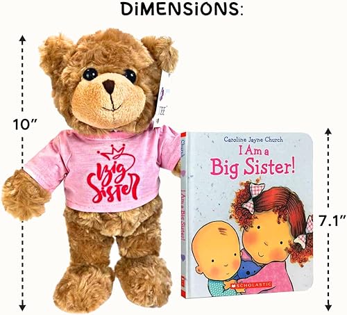 Miniatura 5 de Jolitee Oso de peluche para hermano mayor, regalo de hermano mayor y hermana mayor para niños pequeños, juguetes de peluche (libro de hermana grande)