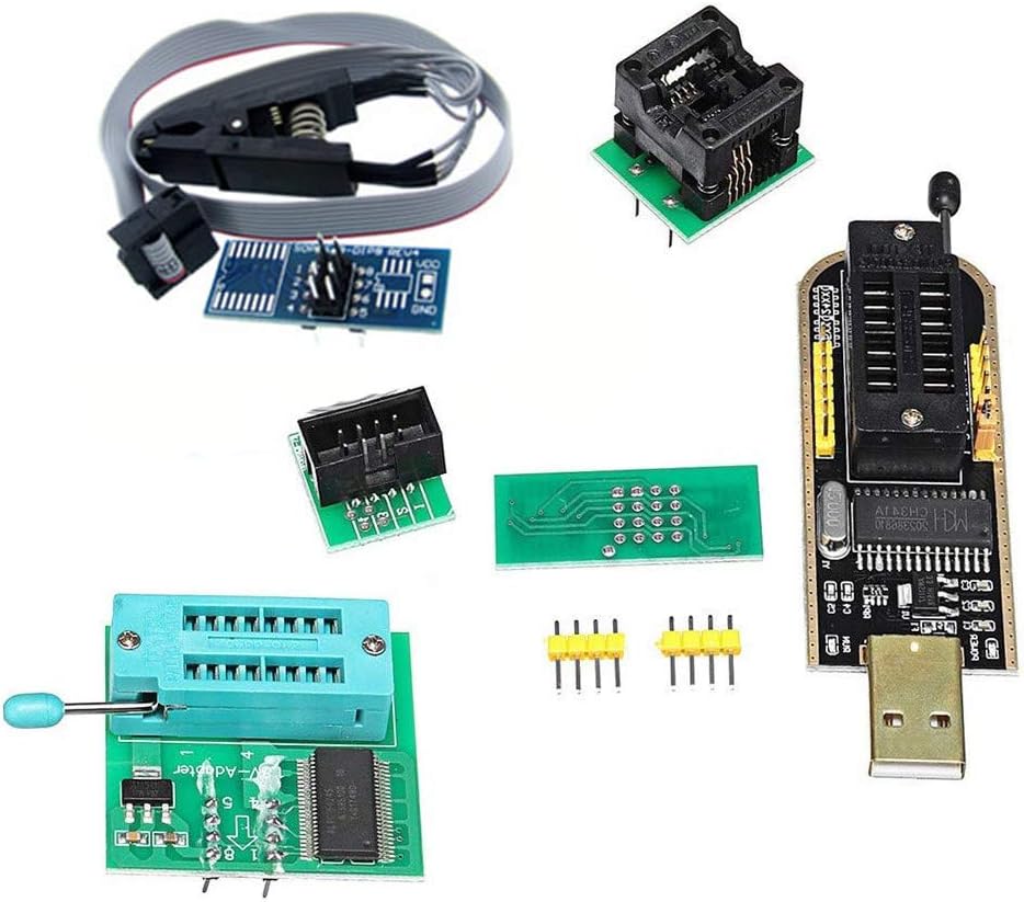 KOOBOOK 1Set CH341A 24 25 Series EEPROM Flash BIOS USB Programmer+SOIC8 SOP8 Test Clip+SPI Flash 1.8V Adapter+SOP8 SOIC8 to DIP8 Adapter Socket Converter