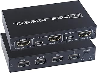 KVM Switch HDMI 2 Ports,USB and HDMI Switch for 2 Computers Share Keyboard Mouse Printer and one HD Monitor,Support UHD 4K@30Hz,with 4 USB Out and 1 Monitor Out