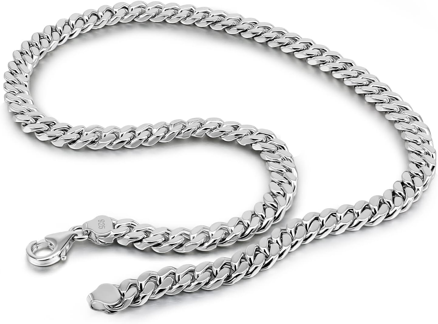 H&Beautimer Classic 925 Sterling Silver Solid Cuban Link Necklace - 20-22-24-26-28'' 30''Miami Men's Silver Link Necklace - Party Jewelry Birthday Gift - Handmade in Italy
