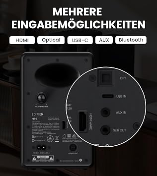Edifier M90 Shelf Speaker 100W RMS Desktop Speaker Hi-Res Audio LDAC Bluetooth 6.0 Compact Speaker HDMI eARC/Optical/USB-C/AUX Input SUB OUT Active Speaker - Black