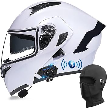 Bluetooth Modular Motorcycle Helmet, Flip Up Full Face Integrated Helmet, DOT FMVSS 218 Approved Street Bike Racing Helmet, with Dual Visor and Free Hood