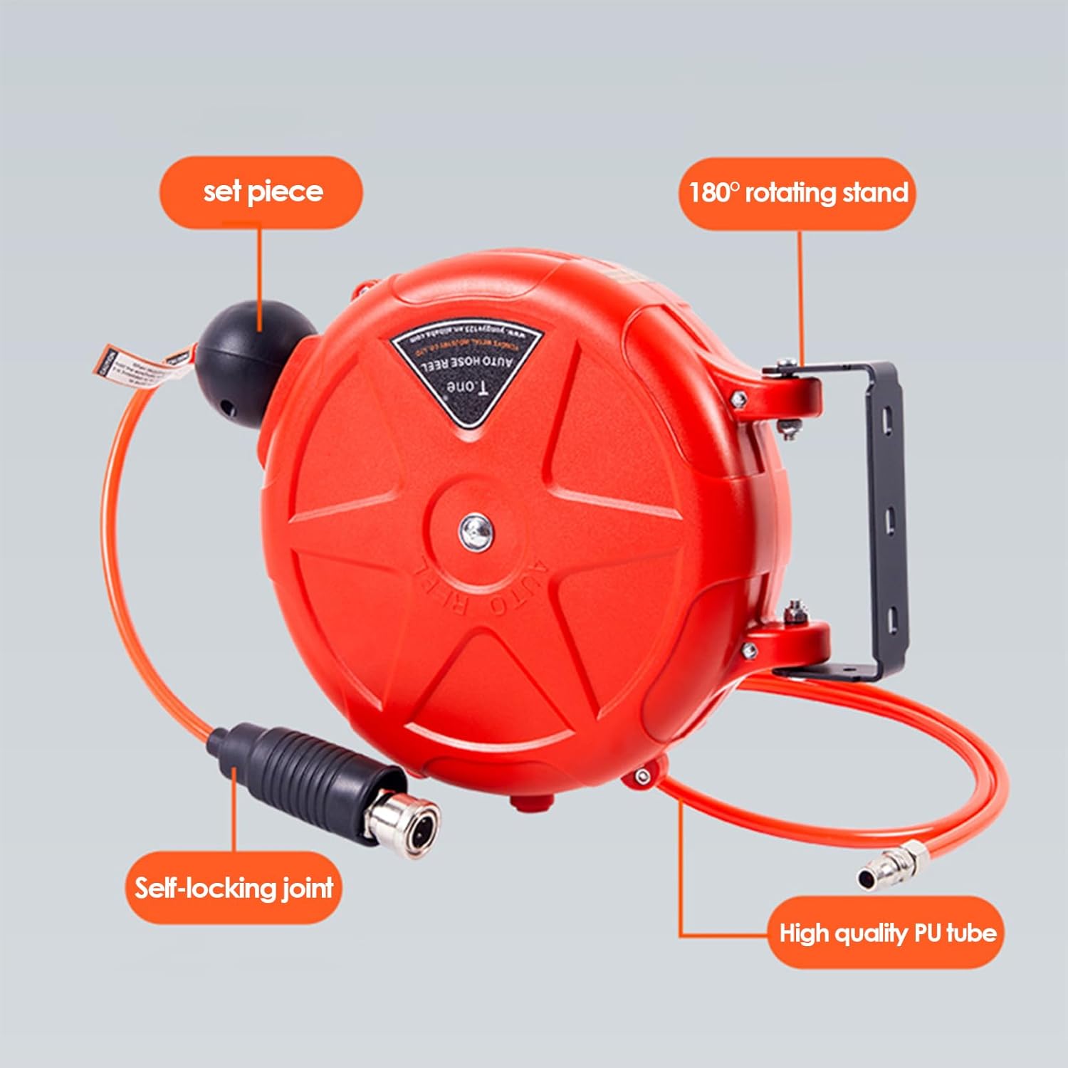Pneumatic Hose Reel Retractable, 10m Auto Locking Commercial Air Hose Reel With Swivel Bracket, Air Compressor Accessories For Workshop, Industry, Agriculture