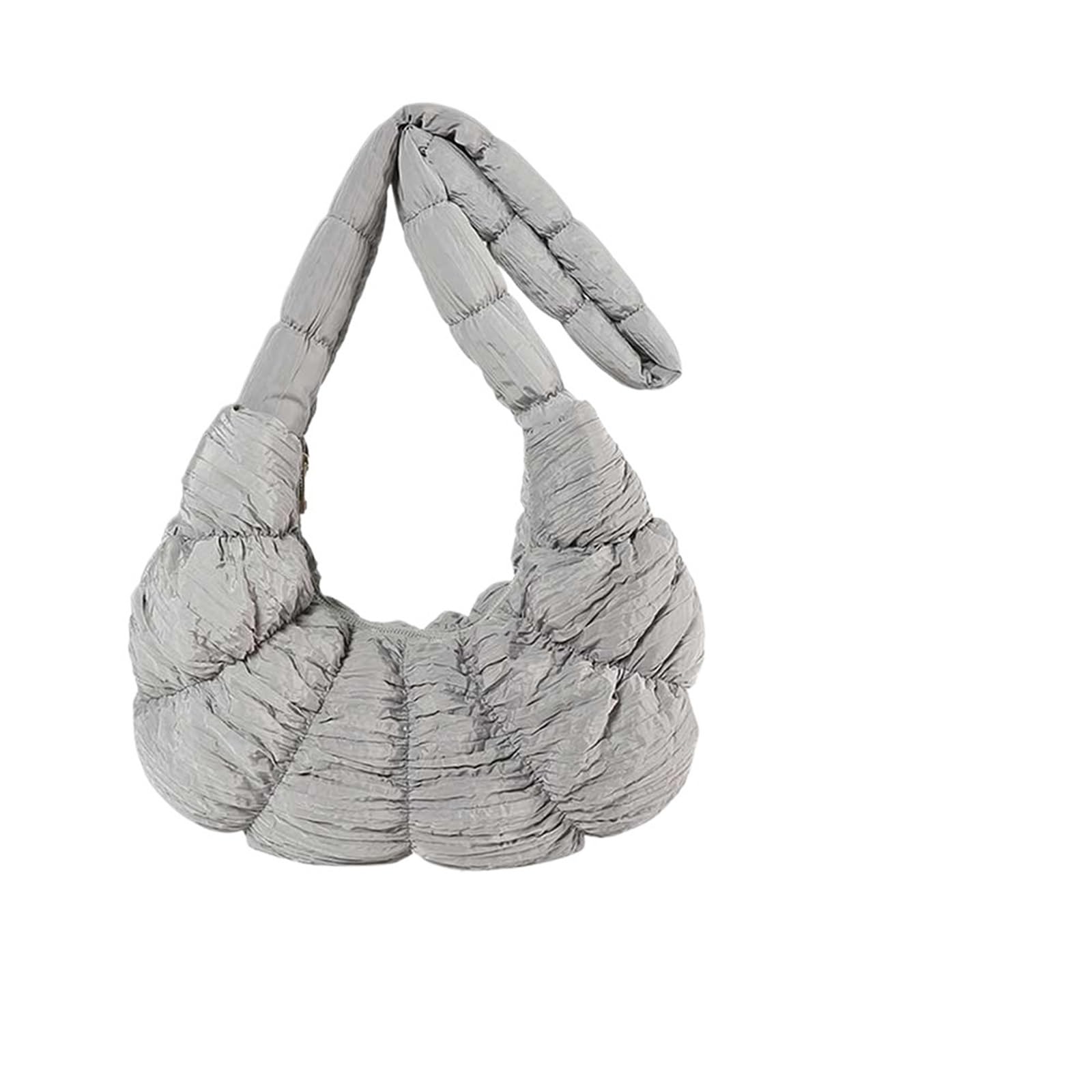 Sac plissé en coton matelassé de mi-saison, élégance et grand volume texturé gris