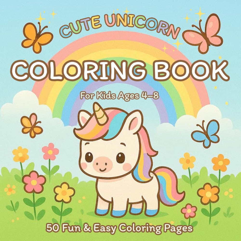 Cute Unicorn Coloring Book for Kids Ages 4-8: 50 Fun & Easy Coloring Pages