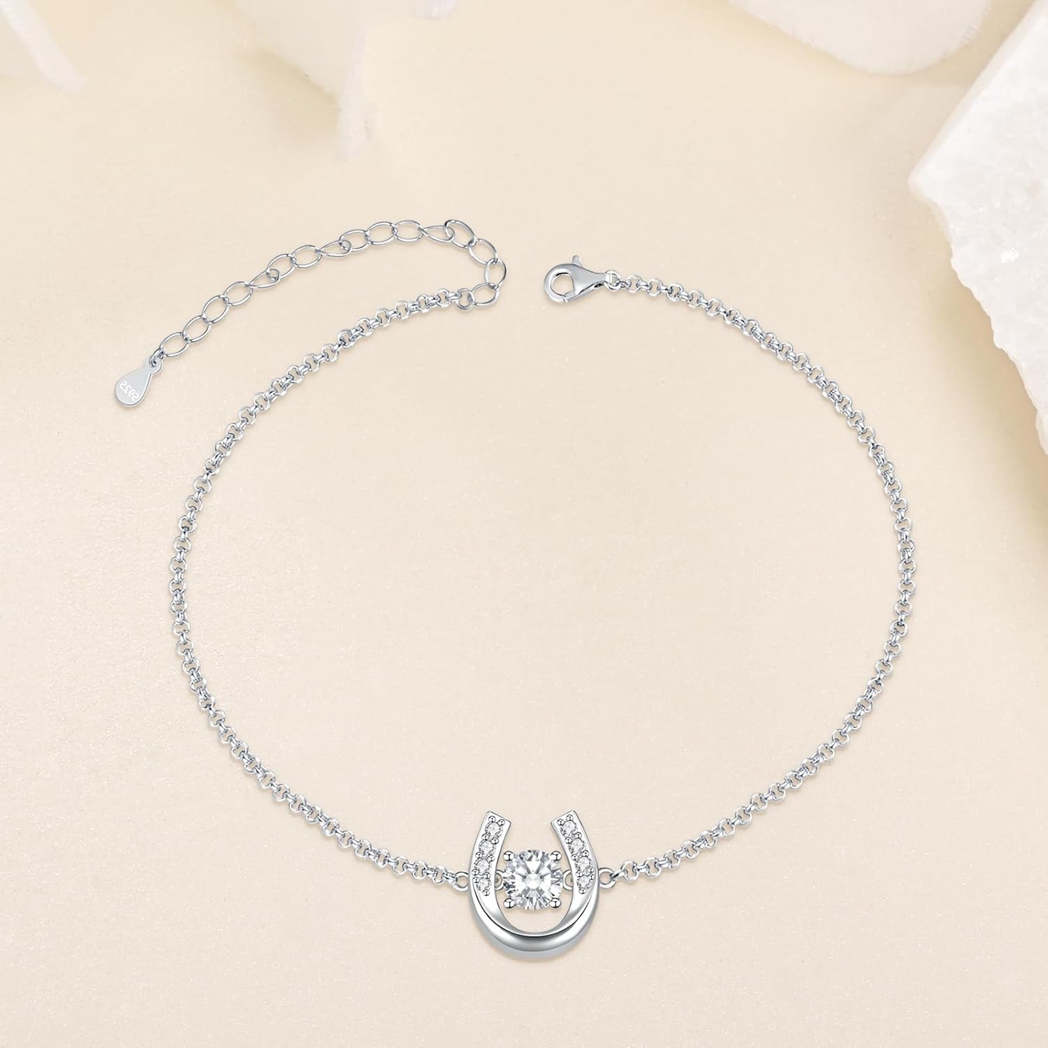 Lucky Horseshoe Bracelets Anklet for Women 925 Sterling Silver Adjustable Ankle Bracelet Dancing Cz Horse Jewelry