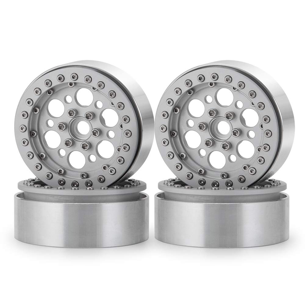 RCLIONS Aluminum Alloy 1.9inch RC Beadlock Wheels Rims for 1/10th RC Crawler Buggy Truck Car Axial SCX10 D90 TRX4 Pack of 4pcs (Silver)