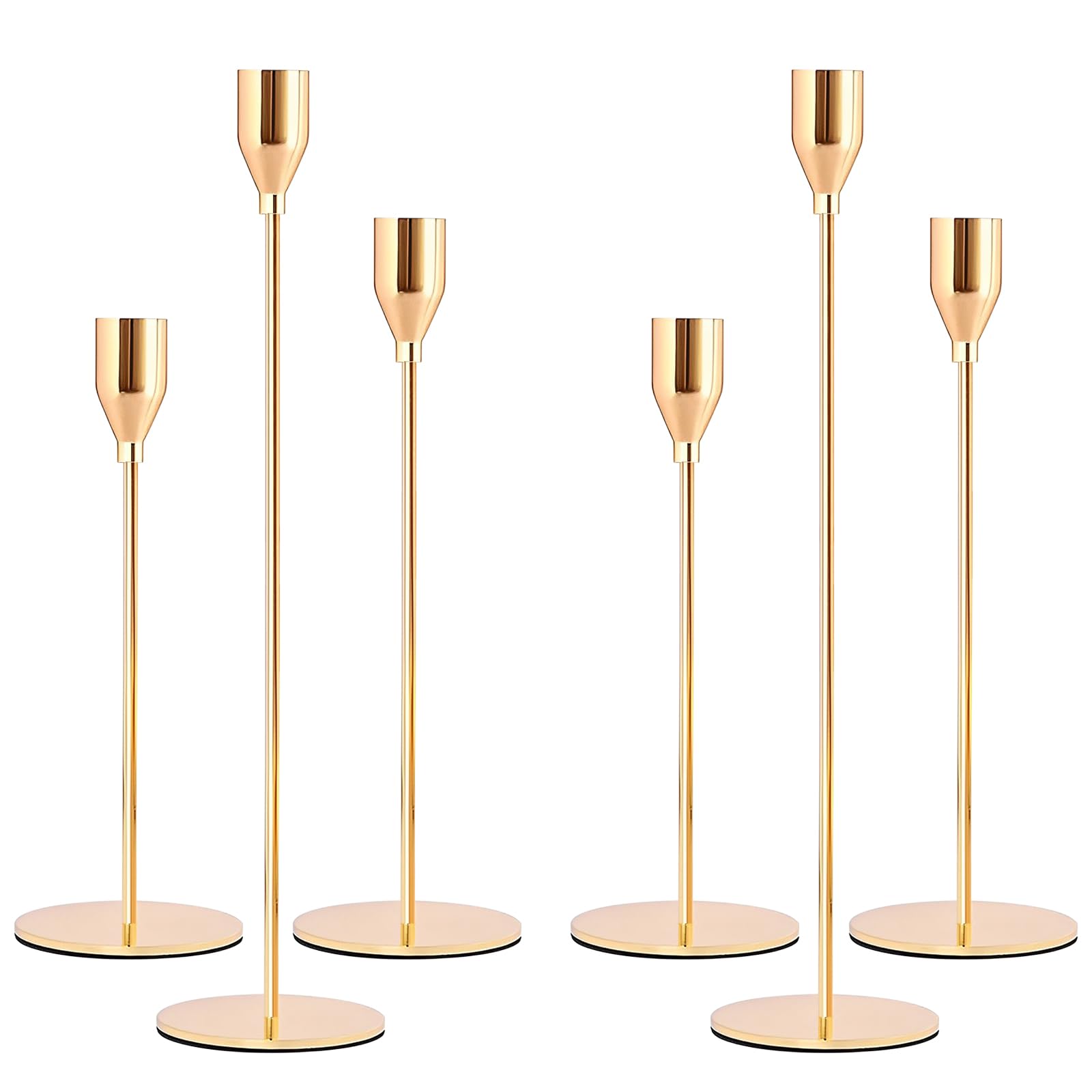 NINGESHOP Candelabro Dorado Juego de 6 Candelabro Decorativos de Velas,Vintage Cónicas Portavelas de Metal Alto,Candelabros para Velas 33/28/22cm,Candelabros de Metal para Navidad Halloween Bodas