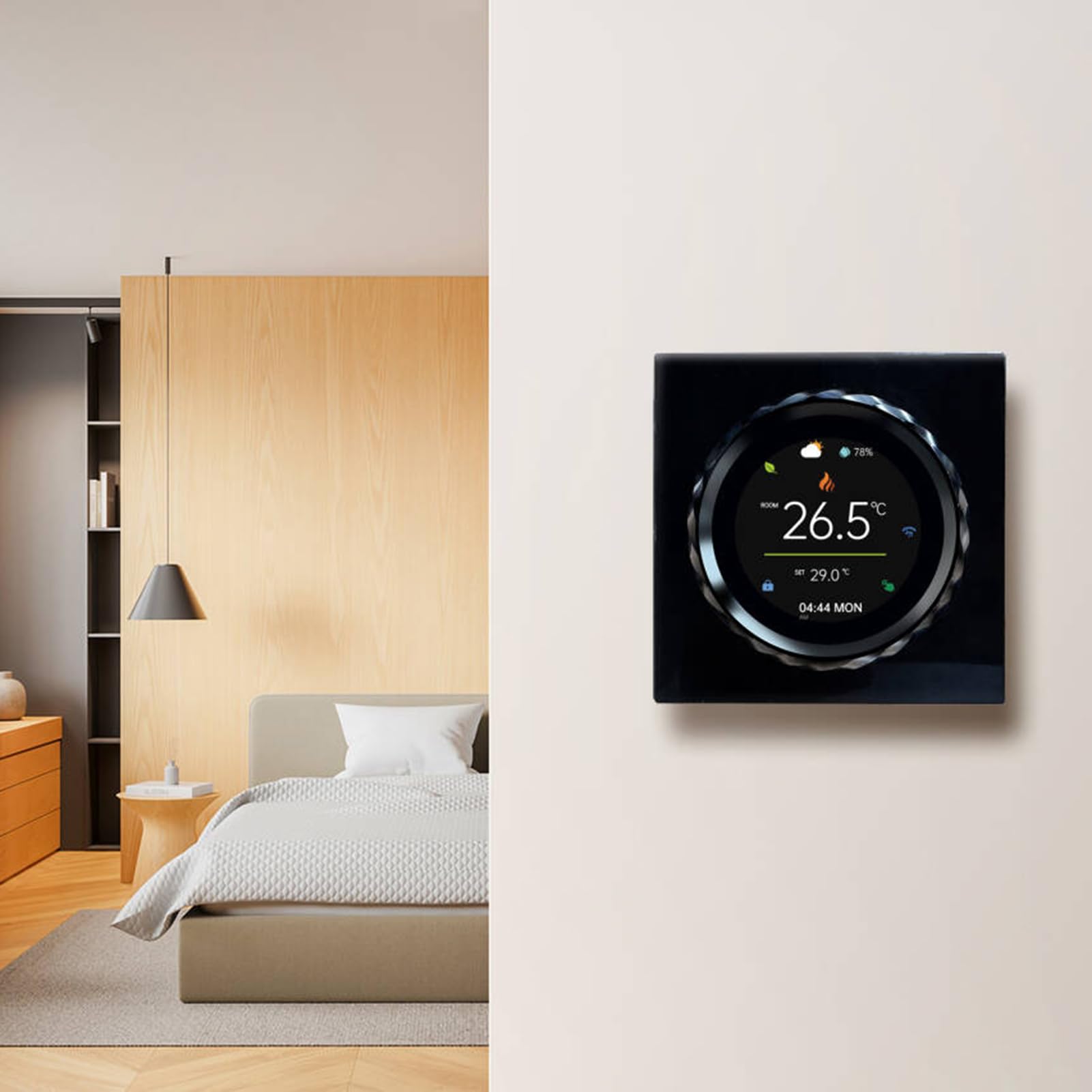 Inteligentny Termostat WiFi, Programowalny Cyfrowy Regulator Temperatury 16 A z Ekranem 1,6 Cala, Sterowaniem Głosowym, blokadą rodzicielską, do Ogrzewania Elektrycznego (BLACK)
