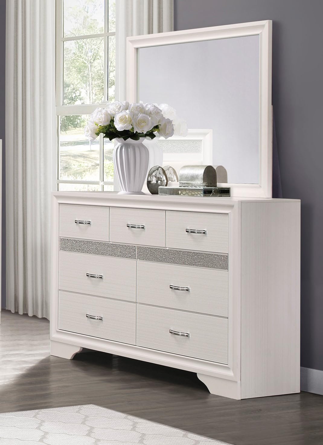 silver glitter dresser GOWE Modern Glam of 7 Drawers White and Hidden Jewelry Drawers Ball Bearing Glides Modern Wooden Bedroom Furniture : Home & Kitchen cf-color-pink