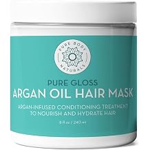 Pure Body Naturals Hair Mask, 8 Fluid Ounces - Argan Oil Deep Conditioning Treatment for Damaged Hair, Hair Growth, Curly Hair | Repairs dry, curly & color-treated strands; boosts growth and shine, sulfate-free formula