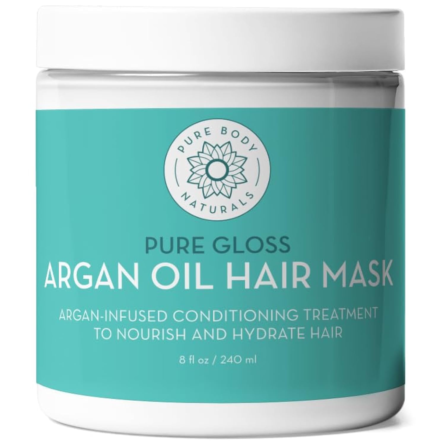 Pure Body Naturals Hair Mask, 8 Fluid Ounces – Argan Oil Deep Conditioning Treatment for Damaged Hair, Hair Growth, Curly Hair