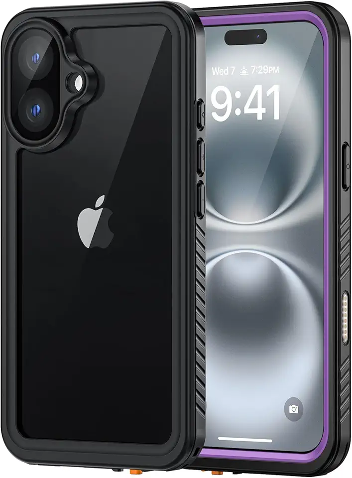 Lanhiem Capa para iPhone 16 Plus, IP68, à prova d'água, à prova de poeira, à prova de choque com protetor de tela integrado, capa de telefone resistente de corpo inteiro 360 para iPhone 16 Plus - 6,7
