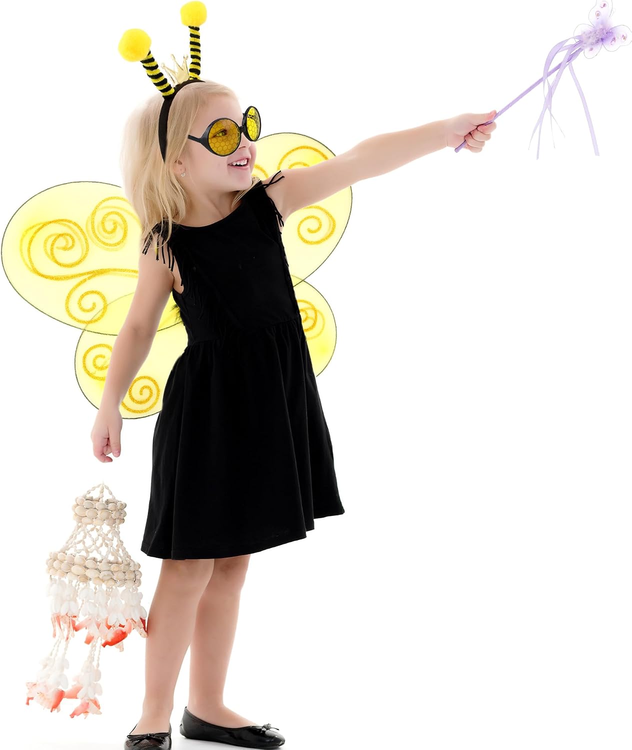 6 Pcs Bee Wings Set Bee Wings with Headband and Glasses Bee Costume Accessories for Kids Adult New Year Cosplay Props