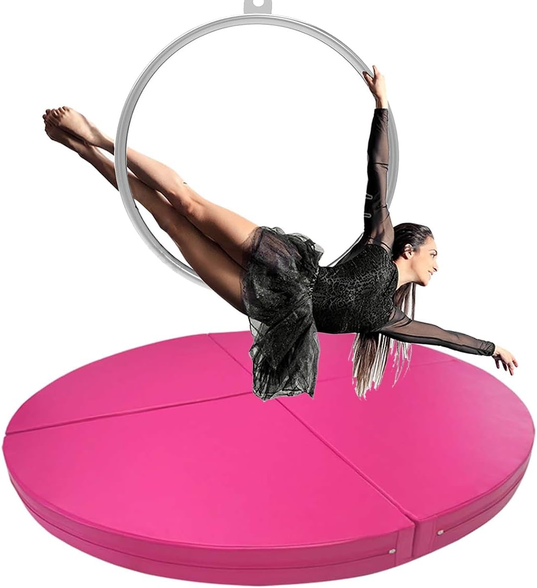 CMYUN Round Aerial Hoop Crash Mat for Home Gym,120/140/150/160/180/200cm Pole Dance Mat/Yoga Fitness Exercise Mat, 3/5cm Thick Safety Protection Mat(Color:Pink,Size:200cmx3cm(78.7"x1.2"))