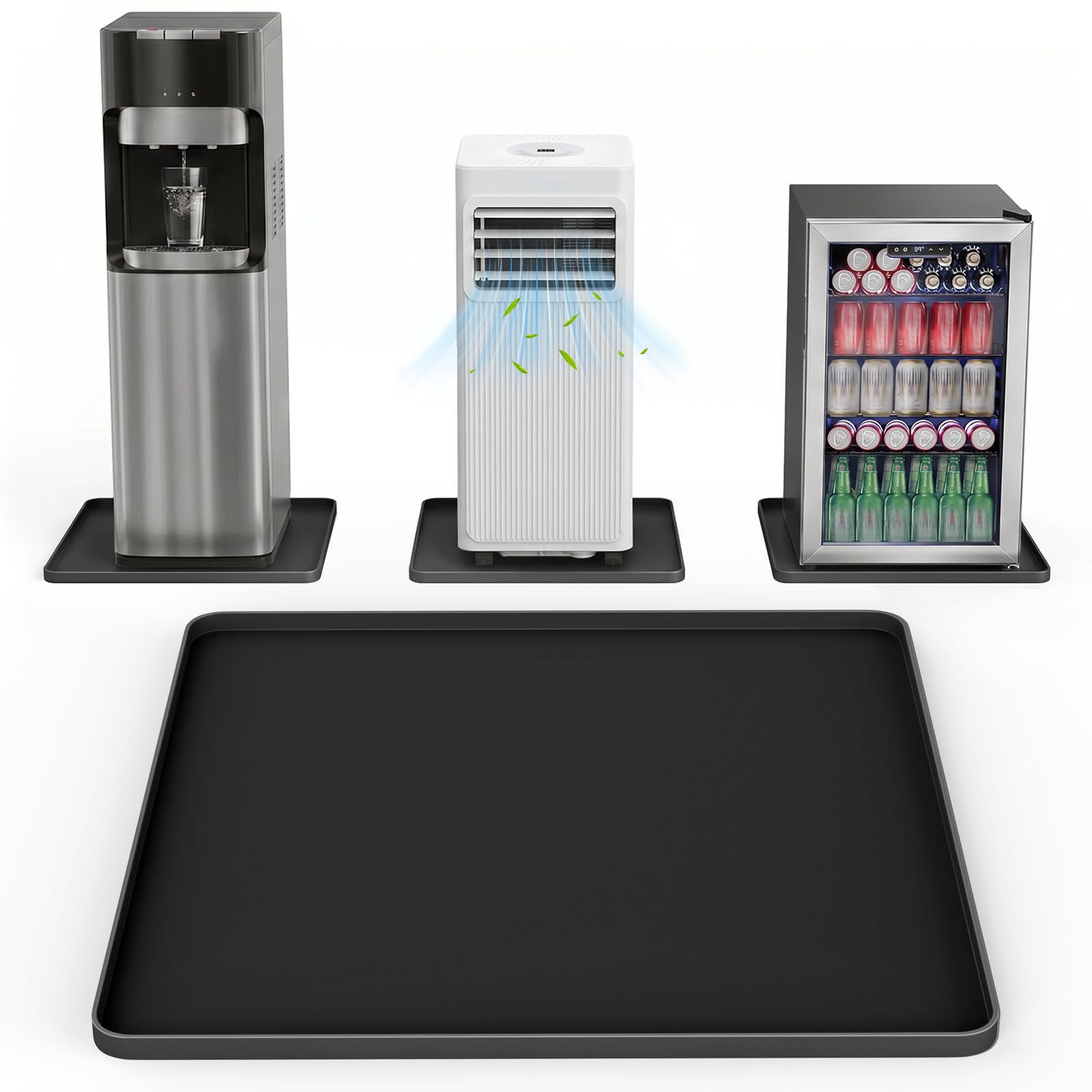 NAMTSO Mini Fridge Silicone Mat, 20"x20" Floor Protector Drip Tray, Black