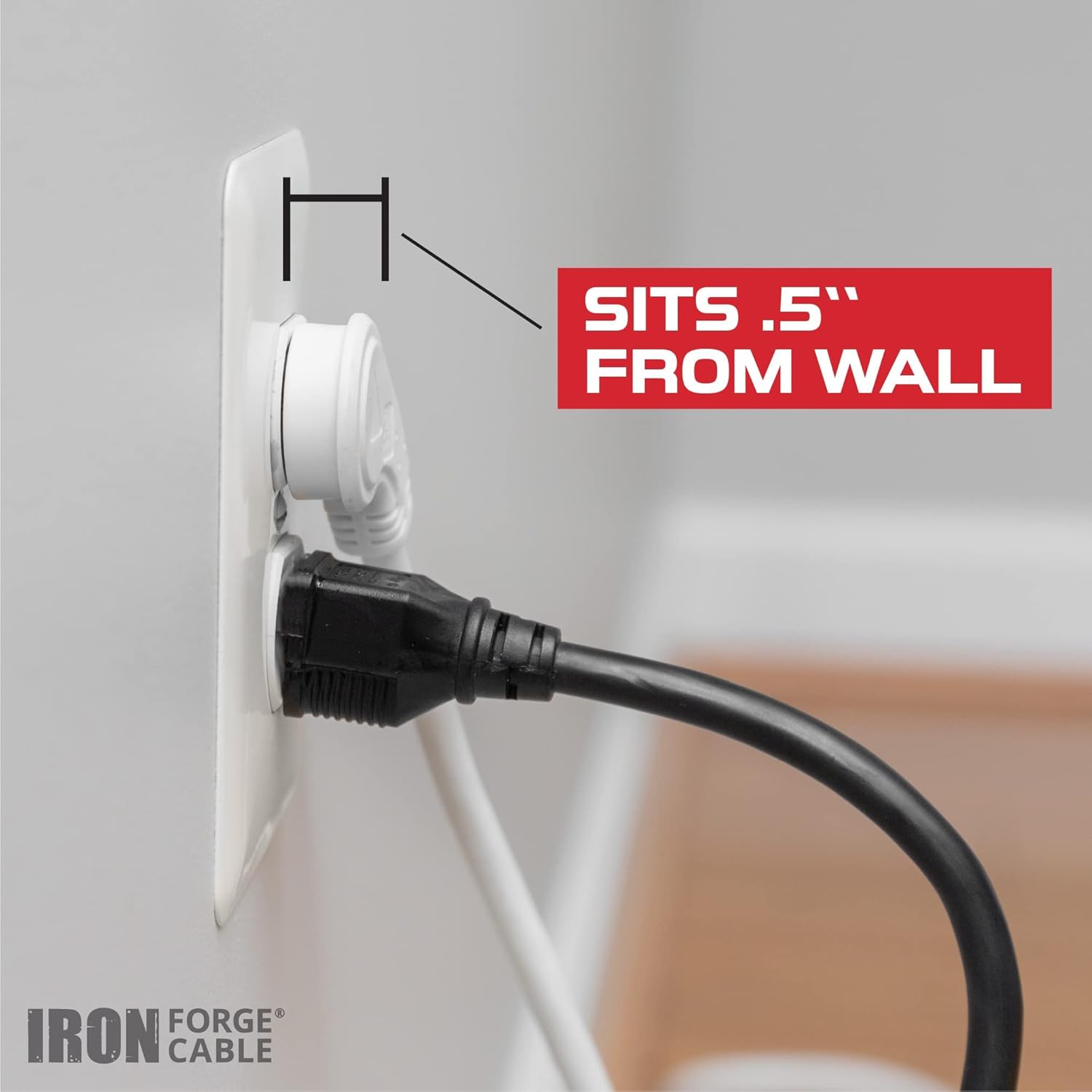 Iron Forge Cable 2 Pack 6 ft Angled Flat Plug White Extension Cord - 16/3 SJT 3 Prong Indoor Extension Cord 13 Amp, 45° Angle Flat Plug