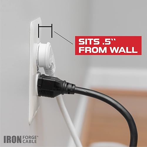 Miniatura 8 de Iron Forge Cable Cable de extensión blanco de enchufe plano en ángulo de 3 pies con 3 tomas de corriente – Cable de extensión de 16/3 SJT de 3