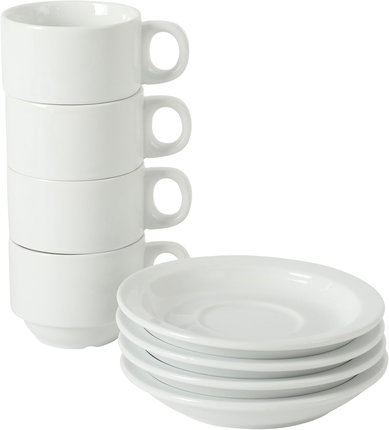 Gibson Home Gracious Dining 3-Ounce Espresso Cups Set of 4, Small Stackable Coffee Cups with 4 Saucers, Metal Stand, Ceramic Demitasse Mugs, Espresso Accessories for Machine - Image 5