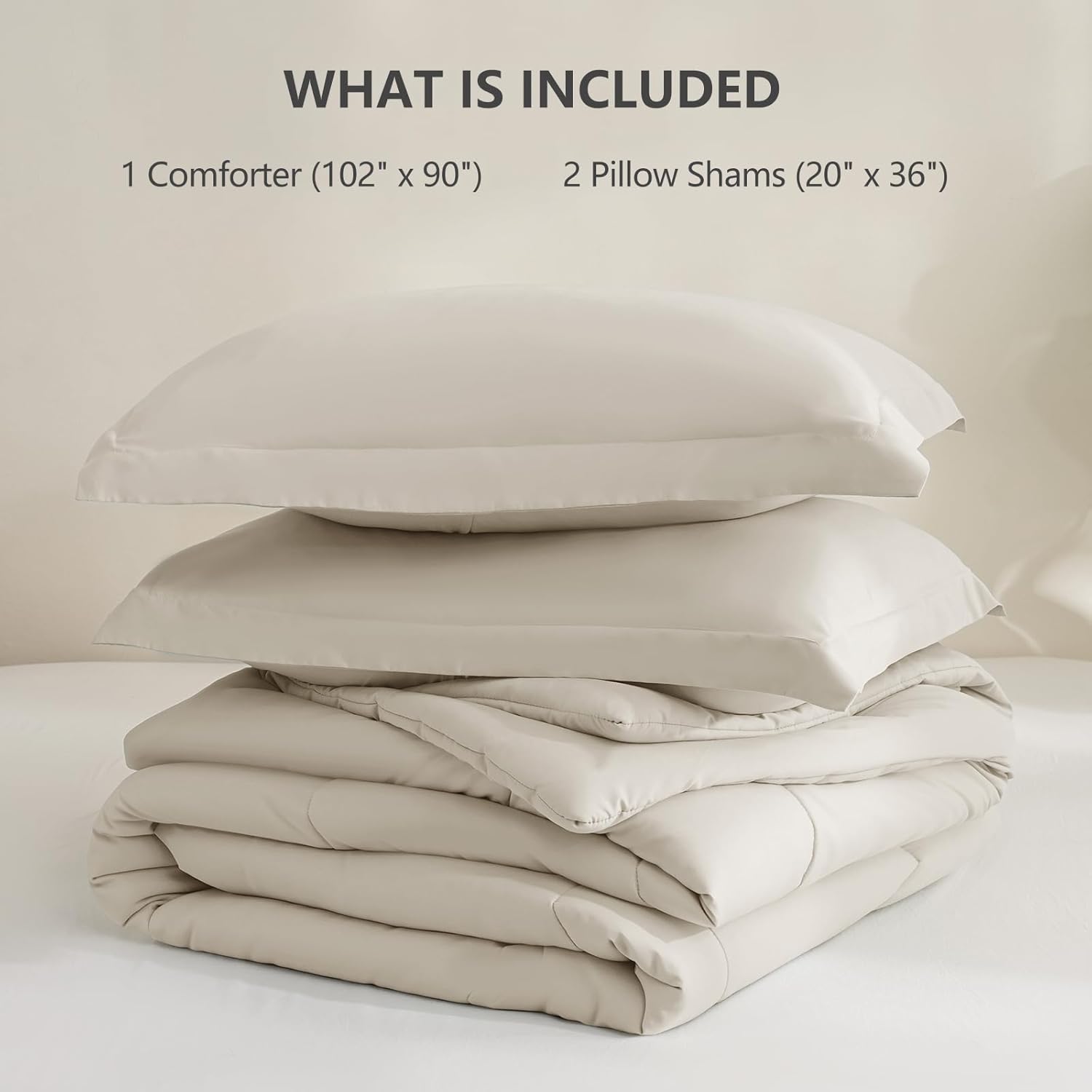 CozyLux King Size Comforter Set - Beige Comforter King Size, 3 Pieces Box Stitched Bed Set for All Seasons, Soft Lightweight Bedding Sets with 1 Down Alternative Comforter and 2 Pillow Shams - Image 6